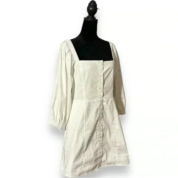 Danielle Bernstein NWT White Puff Sleeve Button Down Square Neck Mini Dress - Picture 15 of 16